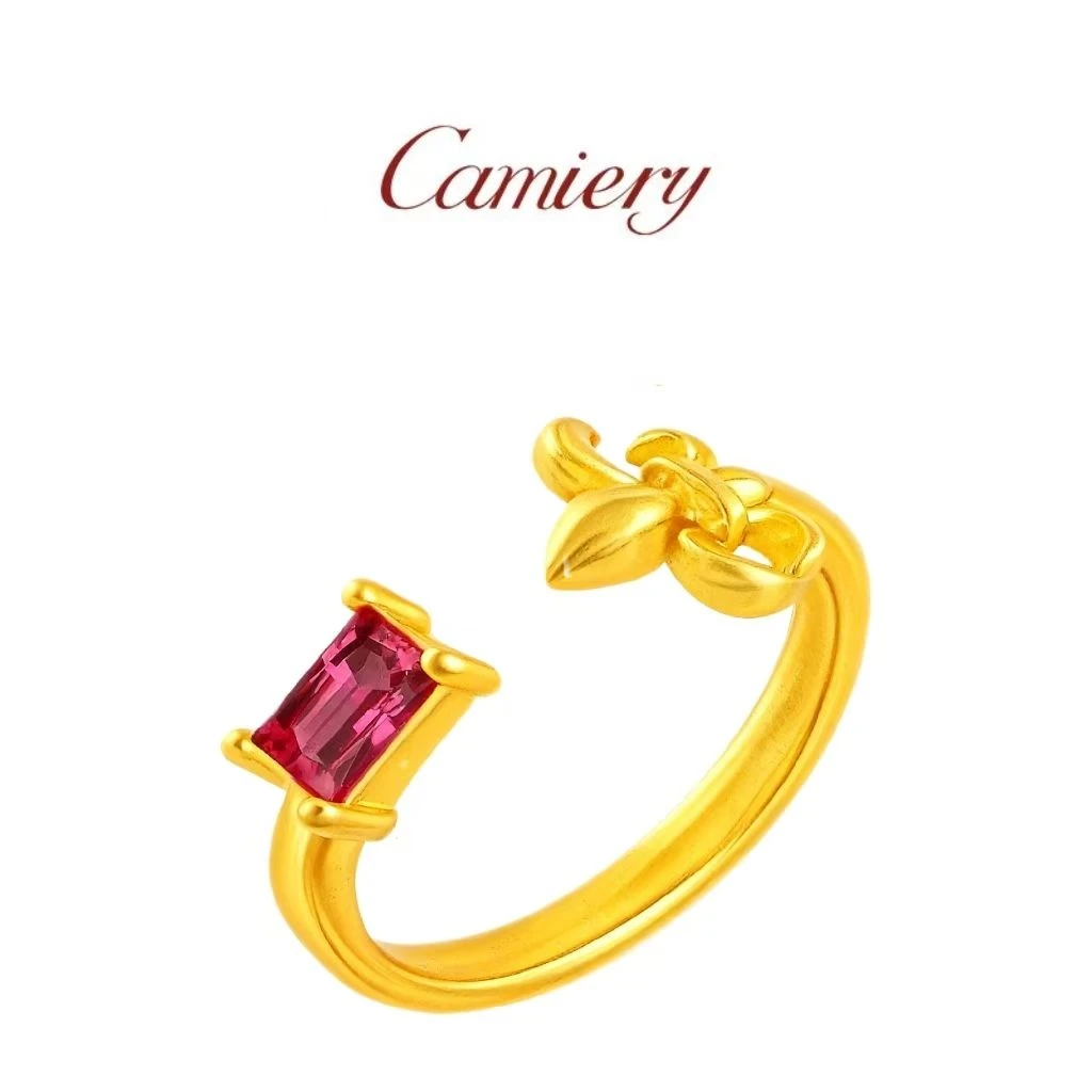 CAMIERY/卡美瑞 轻奢时尚鸢尾花红梯子方尾戒指
