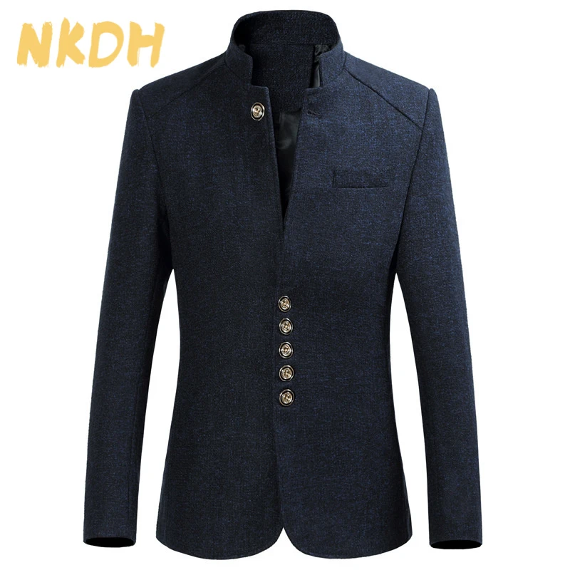 NKDH2025秋季新款男士立领韩版修身中山装单排扣大码西服外套