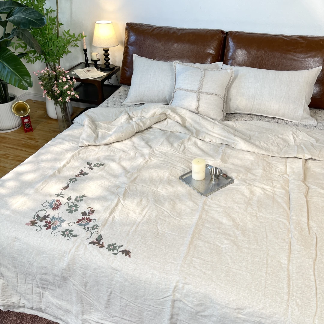 【悦已】亚麻雨露麻十字绣花被 子200*230