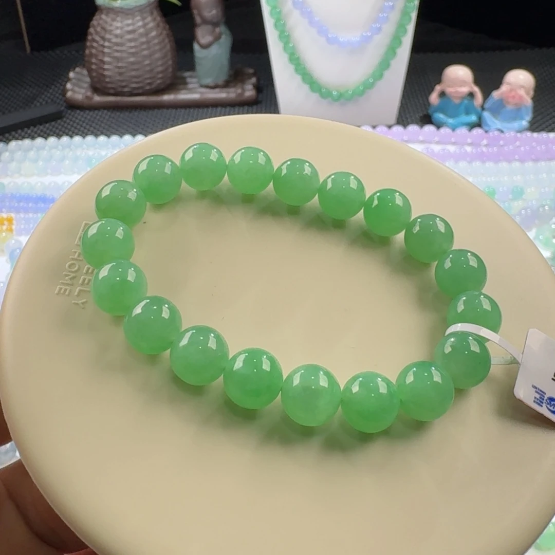 翡翠手链未镶嵌冰润甜果阳绿卡10