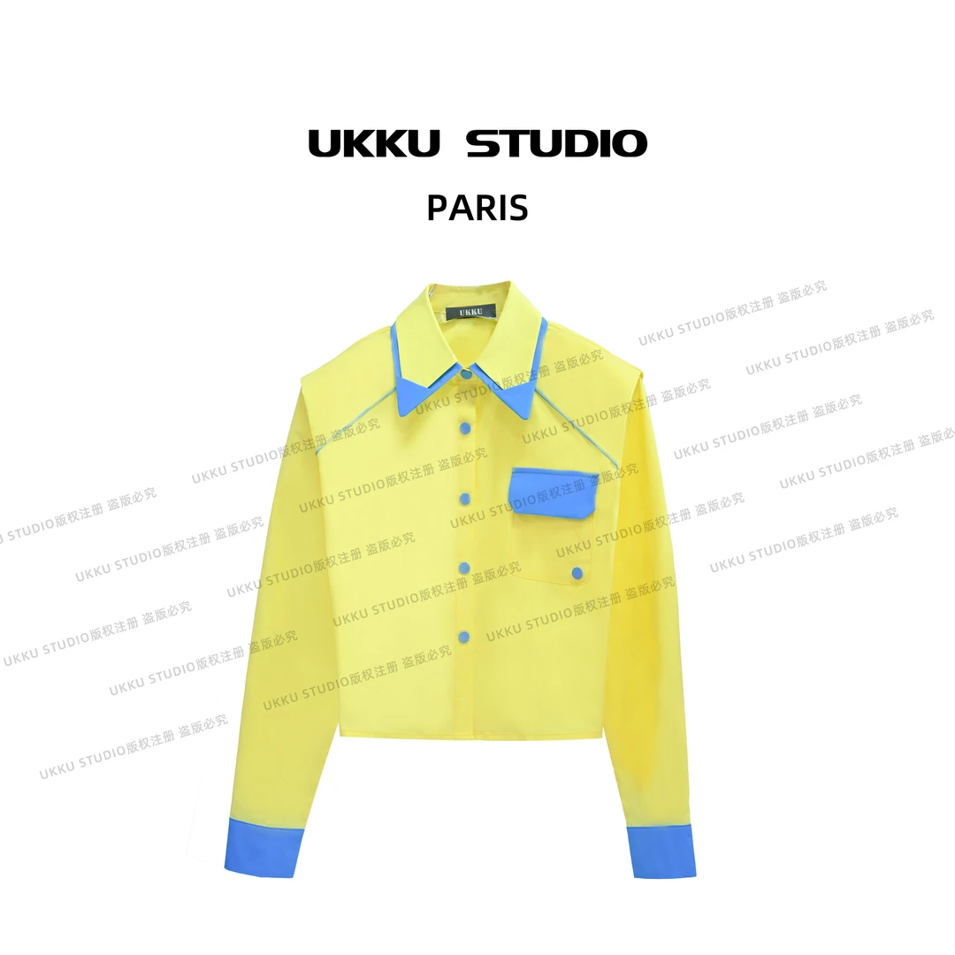 UKKU STUDIO璎珞设计师款早春新款内搭打底气质黄色衬衫613325