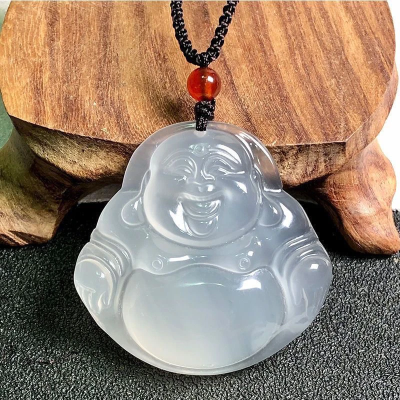 天然冰底玉髓玛瑙佛公挂件男女情侣玉石保平安玛瑙吊坠