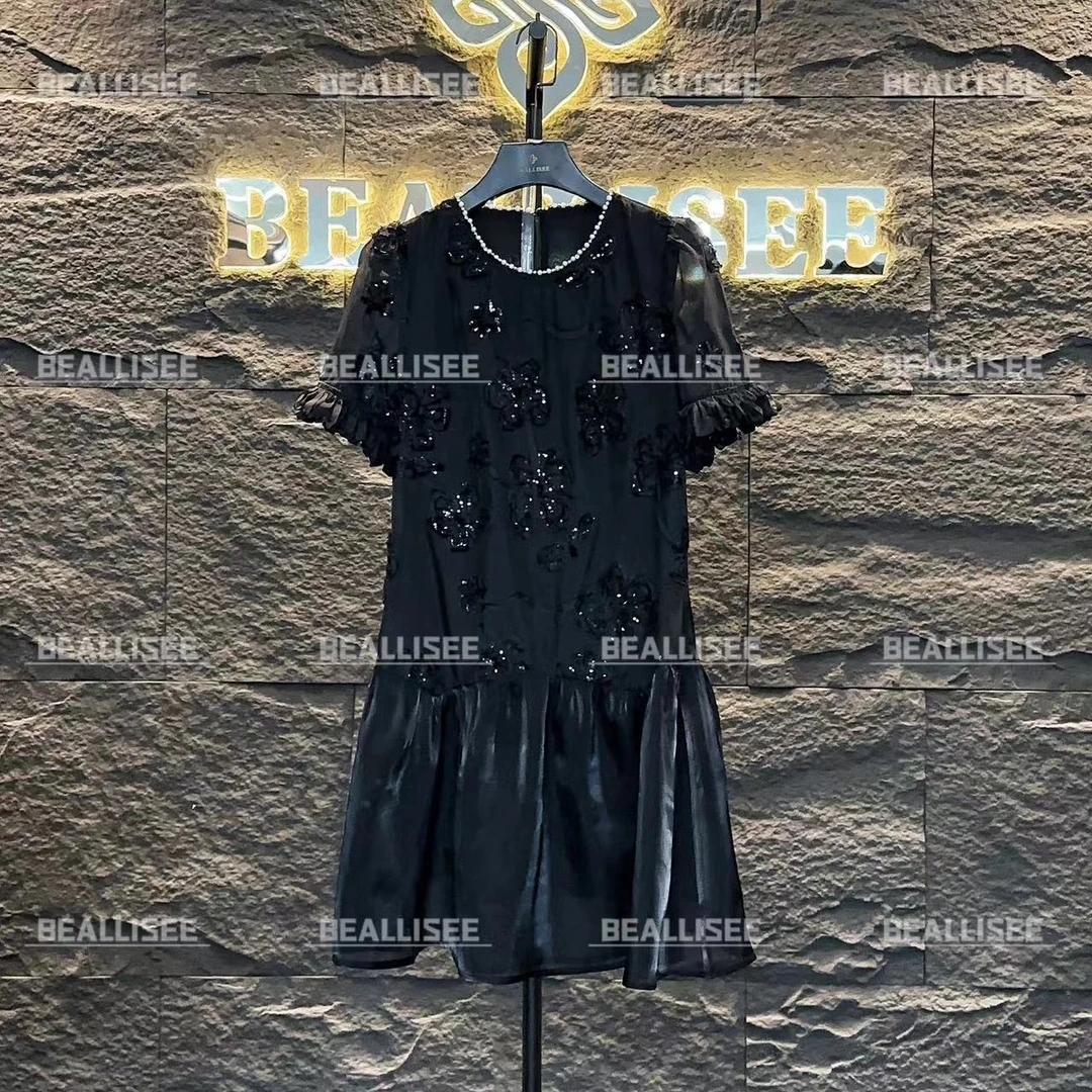 【vian专属】夏季新款大码显瘦时尚气质黑色连衣裙BLS-A093