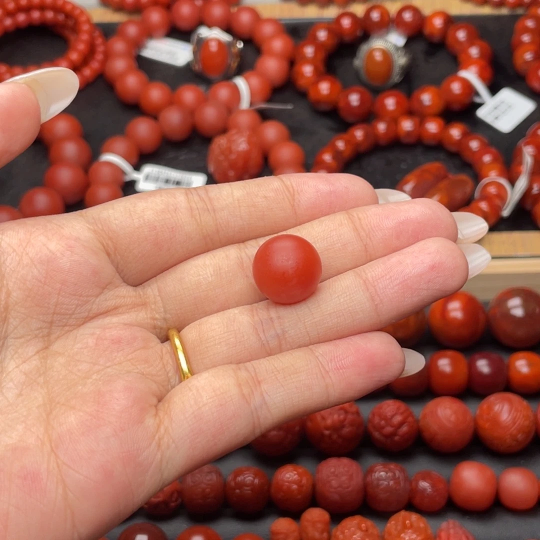 海***空南红玛瑙未镶嵌手串Y14mm哑光单珠