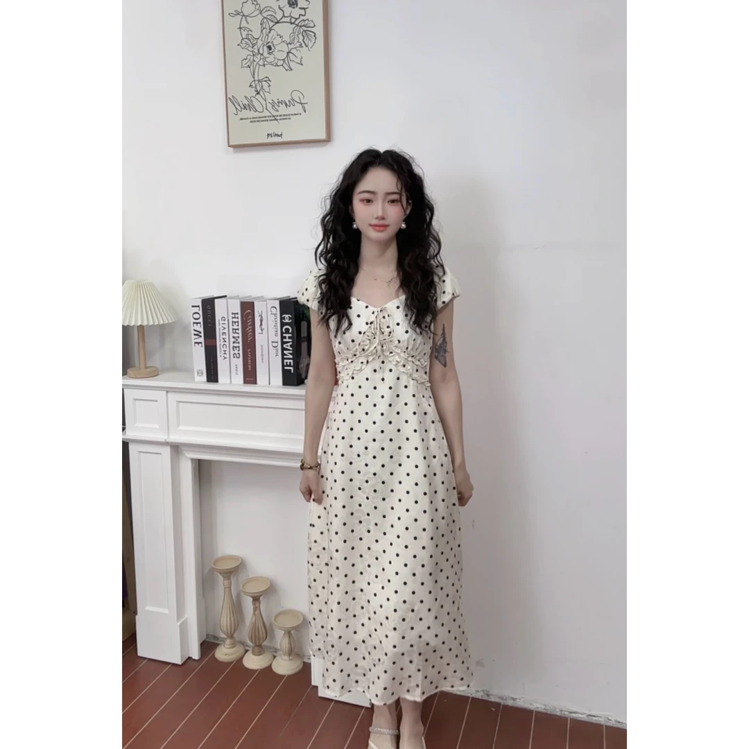 IEF/爱依服连衣裙2025夏季新款法式温柔风波点设计显瘦连衣长裙