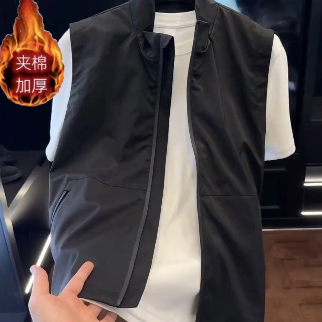 秋冬新款男士高端透气户外立领休闲马甲拉链百搭纯色修身外套上衣