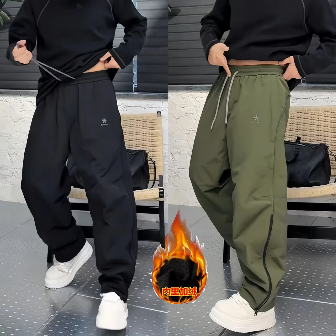 新款男装双层裤摇粒绒保暖防风裤冬季加绒加厚工装户外休闲长裤