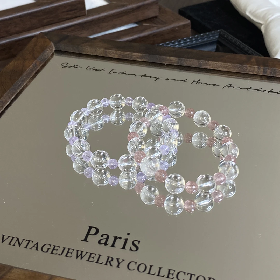 【花信】白水晶紫水晶草莓晶原创设计手串小清新百搭10mm