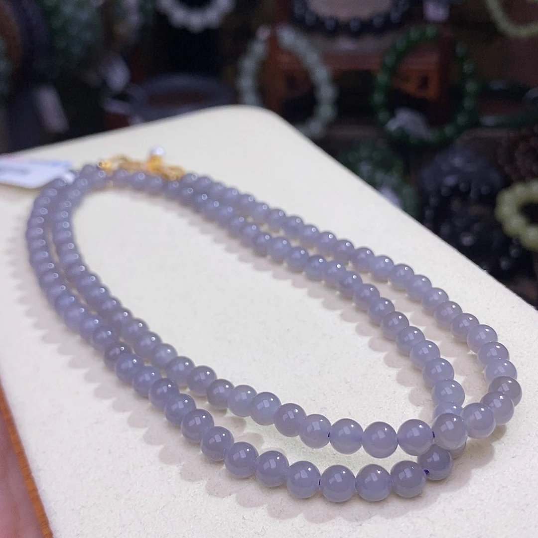 和田玉未镶嵌颈饰高冰烟紫毛衣链卡5.5