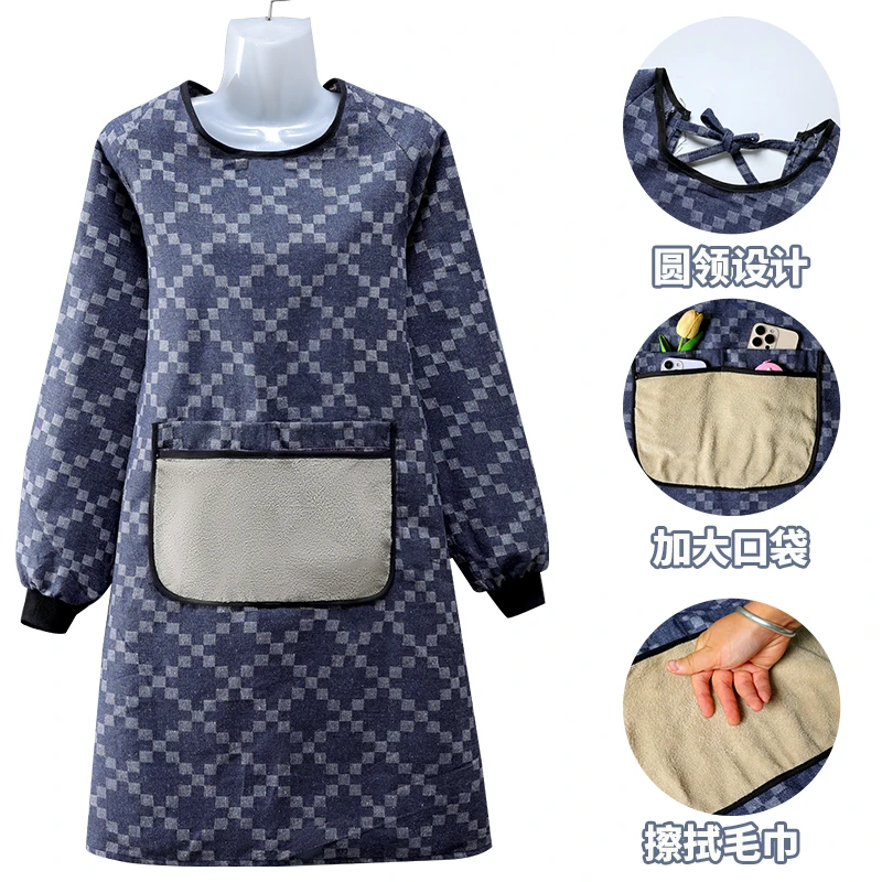 时尚牛仔长袖围裙厨房做饭防油污耐脏透气擦手毛巾罩衣男女工作服