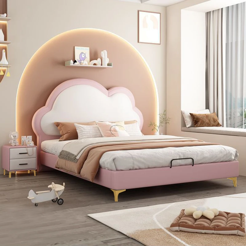 软包萌趣男孩床创意全实木儿童床可爱云朵造型单人床