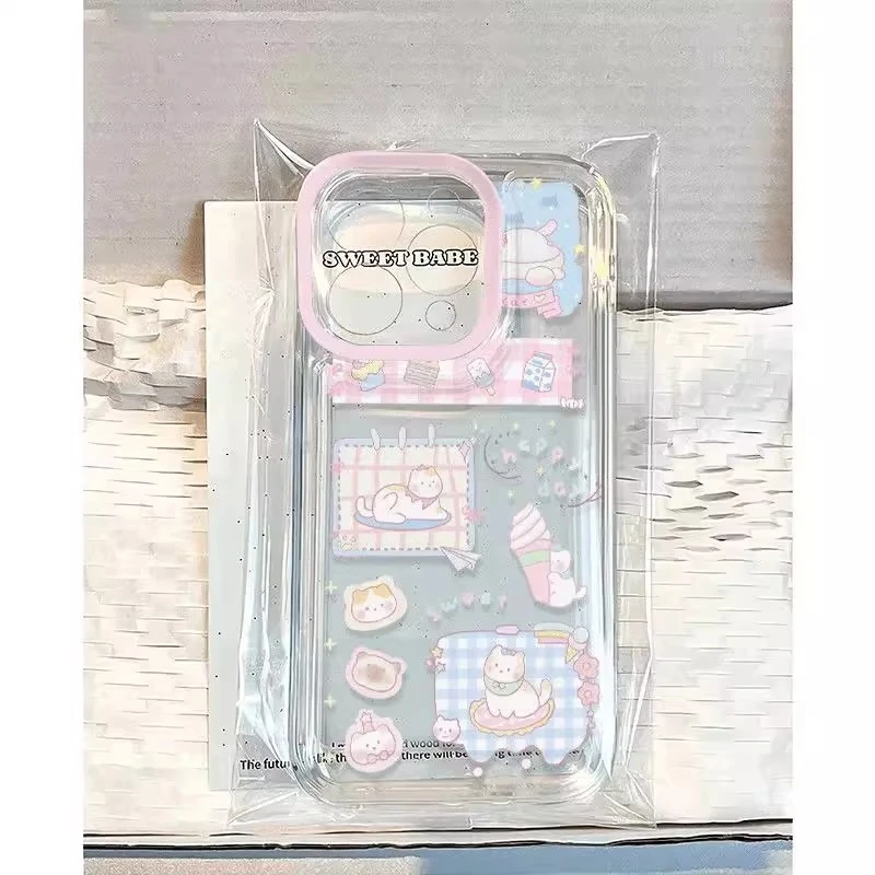 冰淇淋小猫咪适用16promax苹果14透明手机壳15可爱12新款11防摔xs