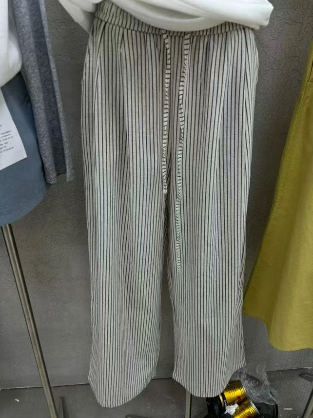 HELLO（ 9668#）慵懒风长裤条纹休闲裤夏季阔腿裤直筒裤宽松