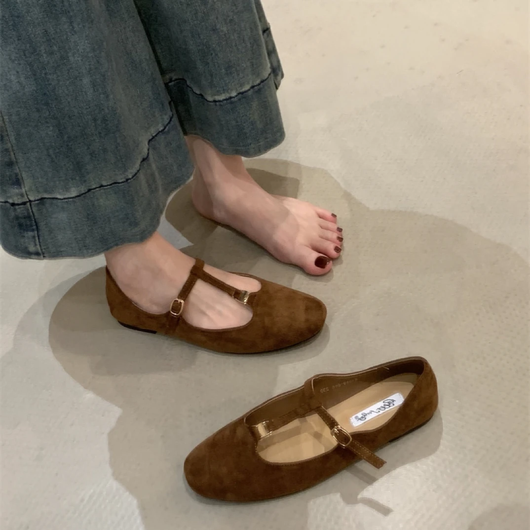 HXQ-1089-666 平底复古玛丽珍鞋2025年T字扣小众配裙子气质单鞋