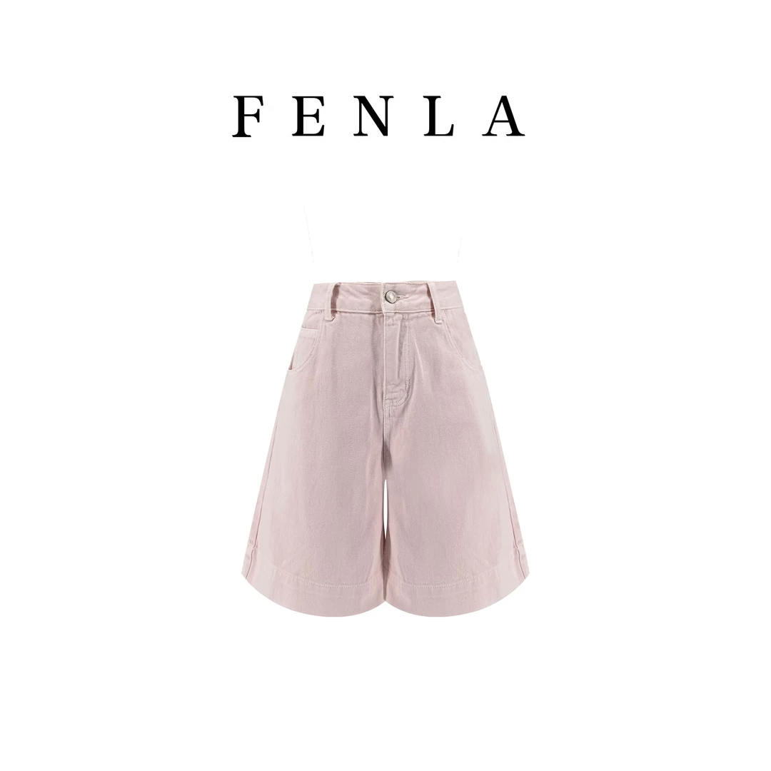 【惠姐私服】温柔粉色宽松直筒牛仔五分裤子高腰显瘦短裤 83539