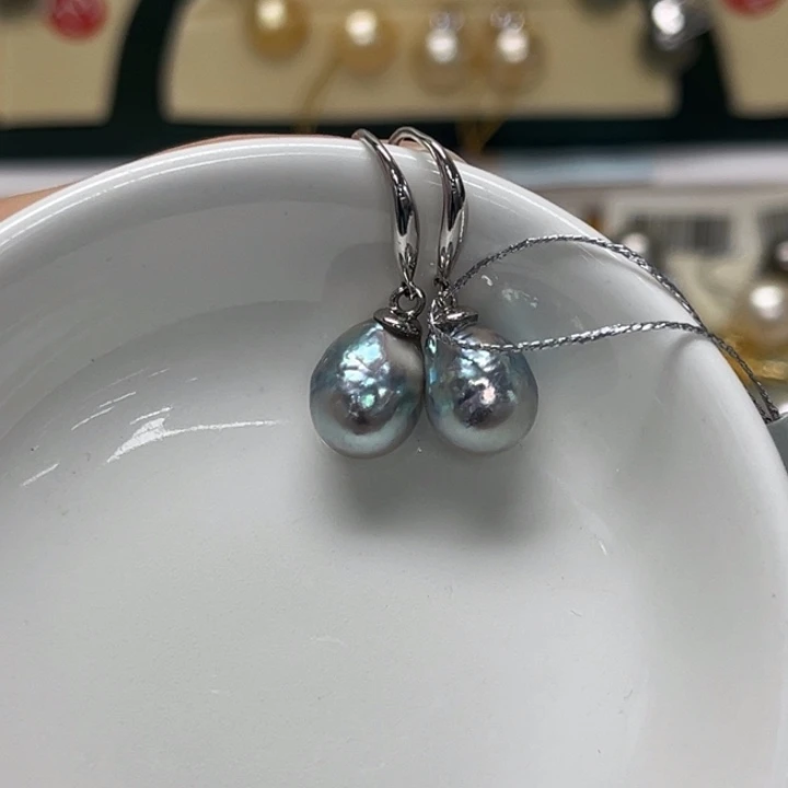 银S925镶嵌海水珍珠耳饰真多麻 8-9mm 61号