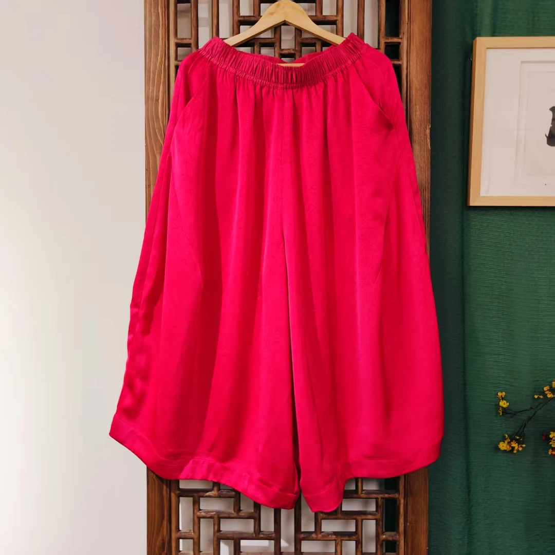 凤徕兮私人定制玫粉色光板全松紧八分花苞裤（LK040-42）单