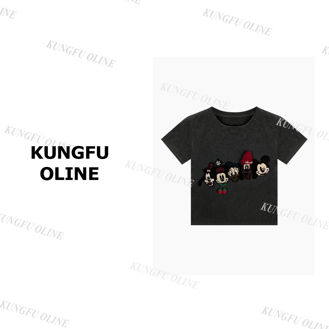 【现现】【戴帽米奇】T4102流行款卡通印花圆领短袖T恤潮流休闲上衣