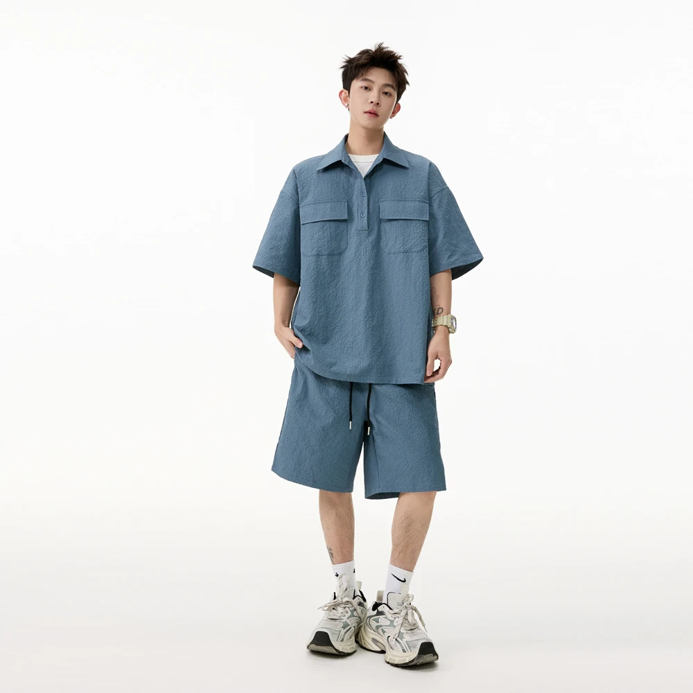 林社长2025夏季新款短袖短裤情侣休闲运动套装翻领polo透气套装