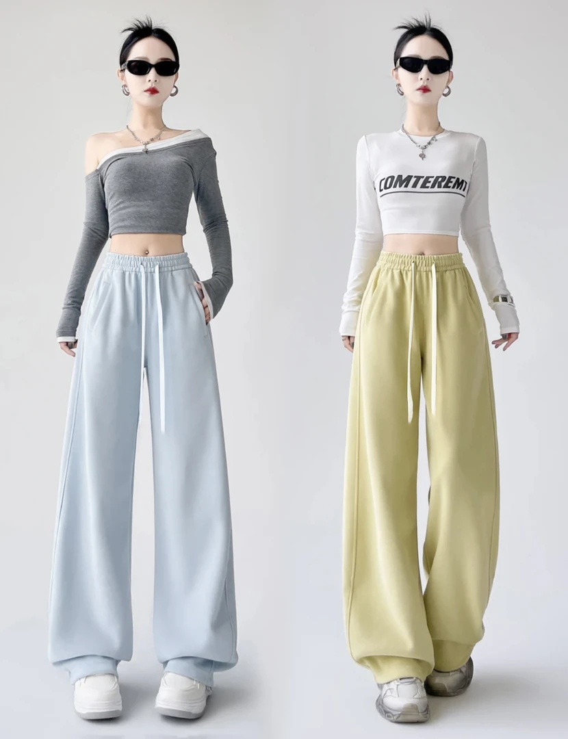 【玲姐专属】轻云裤高定清新马卡龙美式百搭休闲抽绳弯刀阔腿裤
