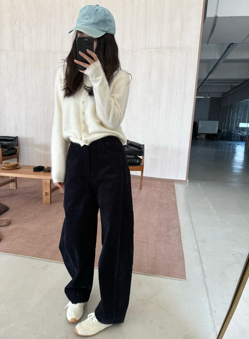 【苍鹿】秋季新款时尚高级感深蓝色条绒裤休闲裤 YK096