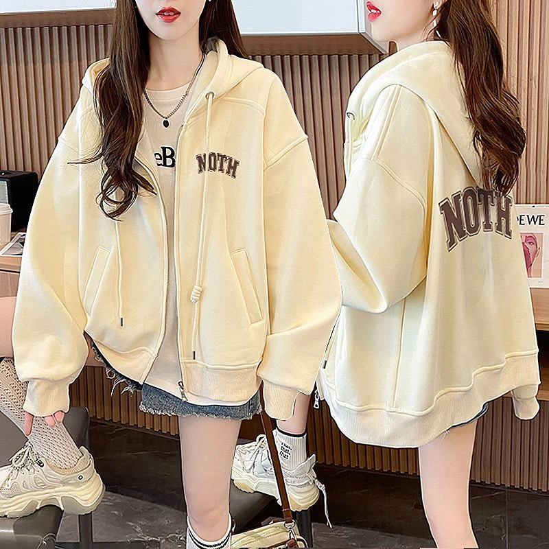 休闲百搭薄款连帽开衫卫衣女2025春秋季新款韩版外穿纯棉上衣外套