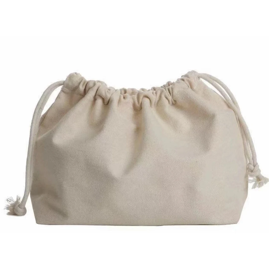 双抽绳纯色帆布收纳化妆包束口内胆包便携式手拿袋