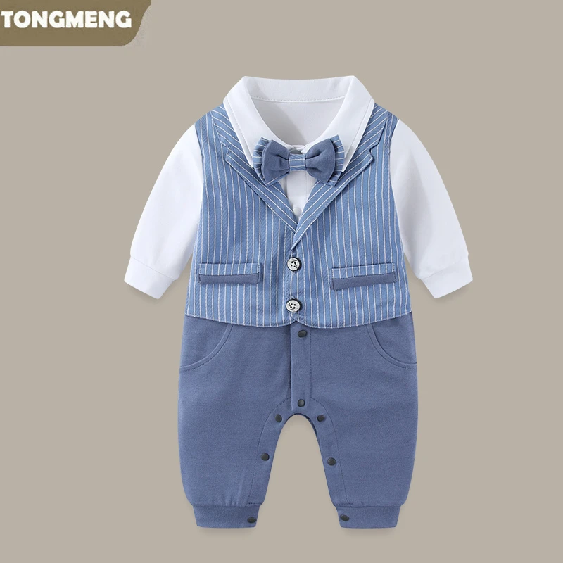 婴儿衣服秋装帅气男宝宝绅士西装连体衣百日宴周岁礼服小月龄爬服