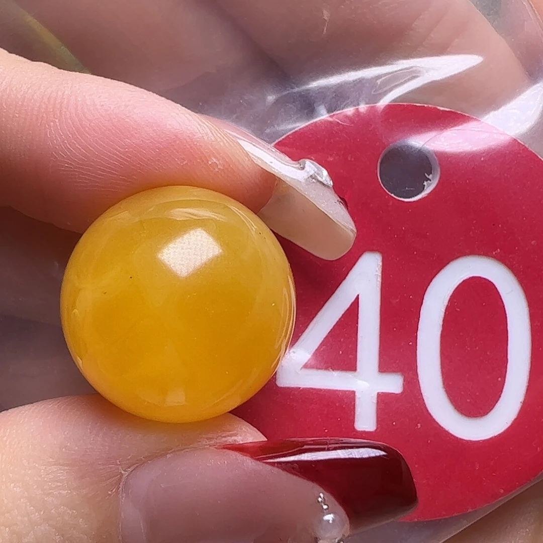 蜜蜡未镶嵌珠宝奇石微花粉17mm胶皮鸡油红圆珠