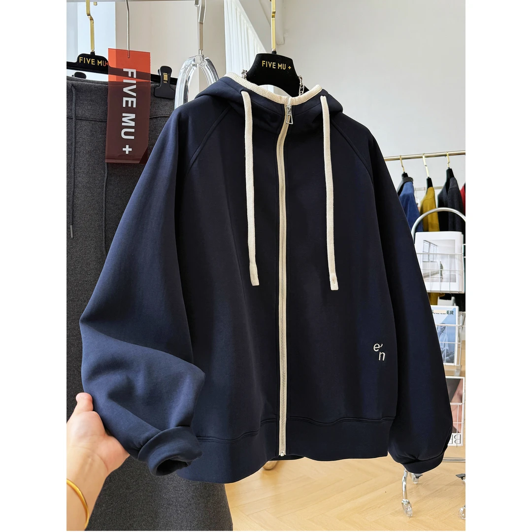 胖妹妹240斤大码韩系高级感拉链连帽卫衣女秋季独特别致休闲外套