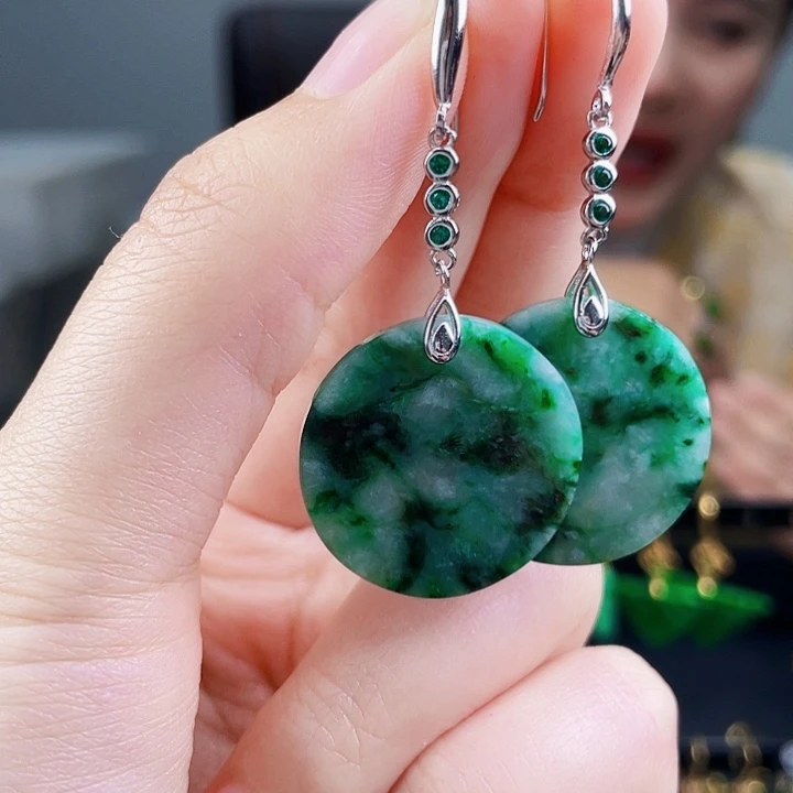 翡翠耳饰银S925镶嵌饰品