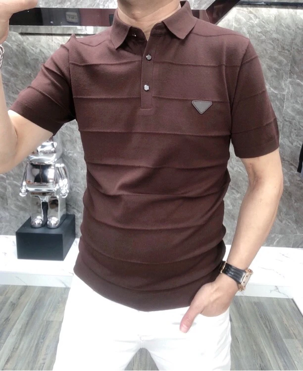 春季新款高端轻套时尚气质修身百搭天丝针织翻领P0L0衫（32562）