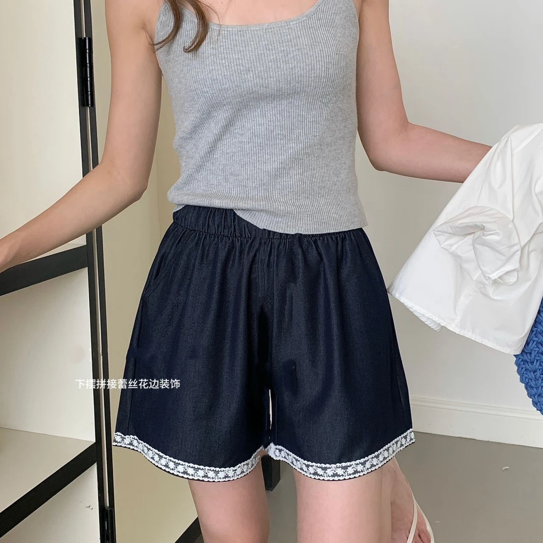 6682#蕾丝边牛仔短裤