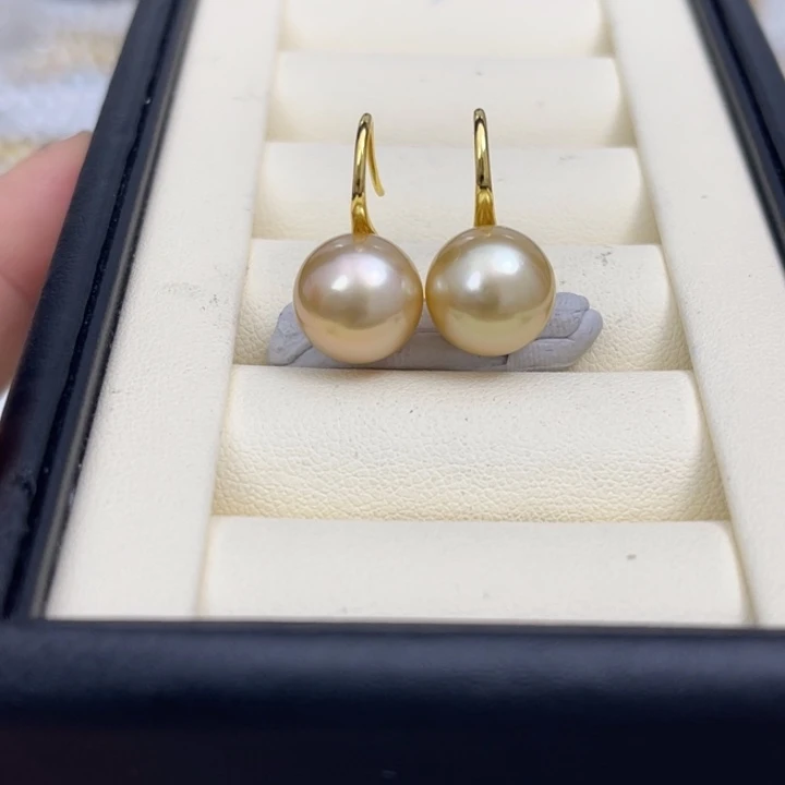 海水珍珠耳饰银S925镶嵌金珠高跟鞋11-12mm