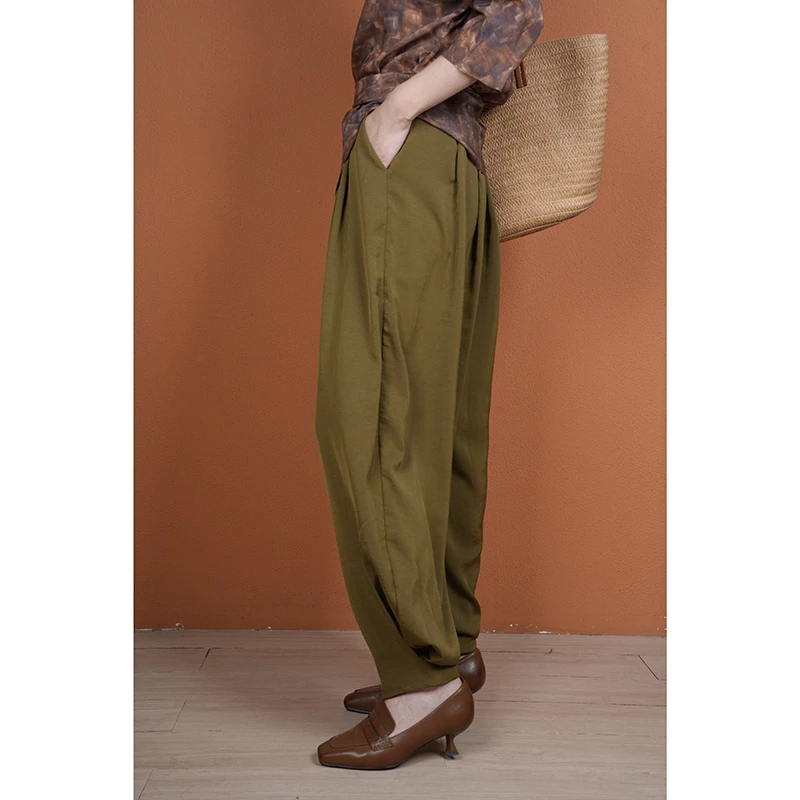 【与风萦】松紧腰醋酸灯笼裤 休闲宽松百搭高腰薄款夏季