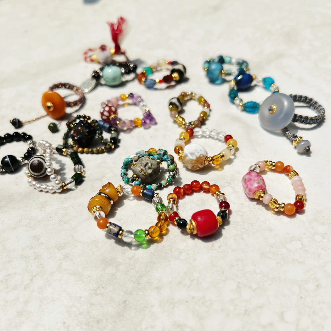 各种小宝石戒圈小众设计DIY时尚款可接受定制