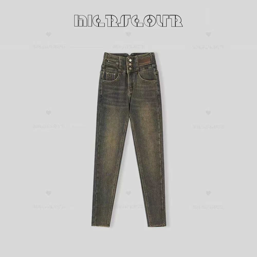 2024冬季新款时尚百搭加厚小脚牛仔裤5920