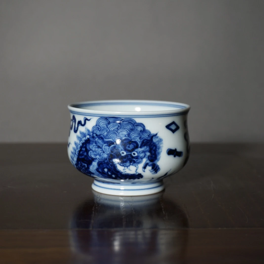 艺天柴窑 仿明狮子高炉式杯手工手绘主人杯 100ml