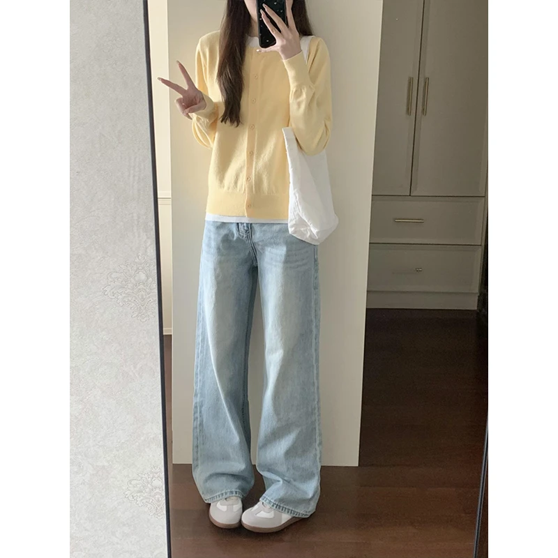 直筒裤喇叭裤高腰春季夏季牛仔裤显瘦秋季垂感小个子低腰牛仔裤