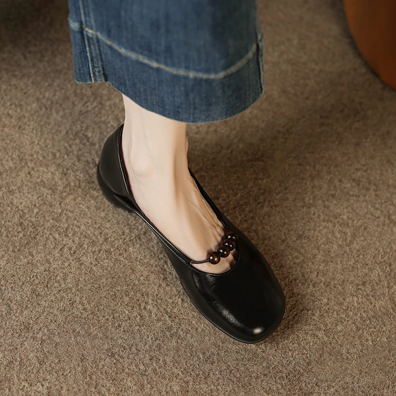 3cm/牛皮/真皮粗跟单鞋女2025秋季新款舒适圆头软底时尚女鞋子