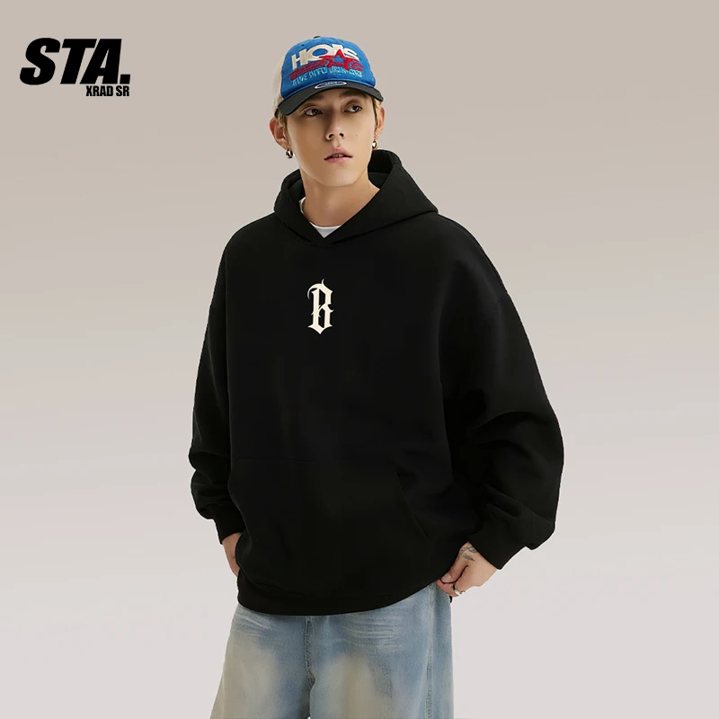 STA.连帽卫衣男士美式潮牌爆款2025秋季新款薄款宽松休闲重磅情侣