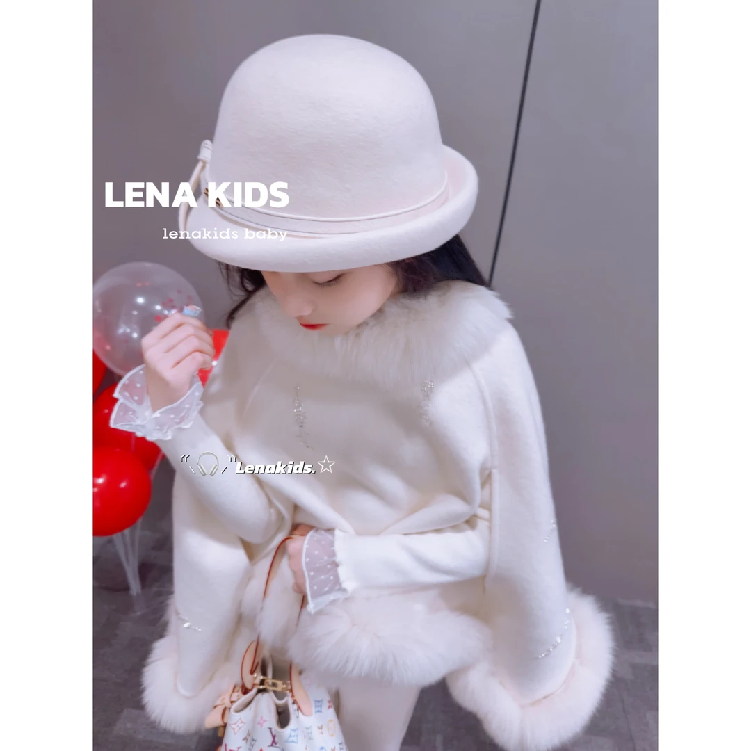 Lenakids【千金大小姐！超大狐狸毛“双面羊毛斗篷大衣】高货25120201