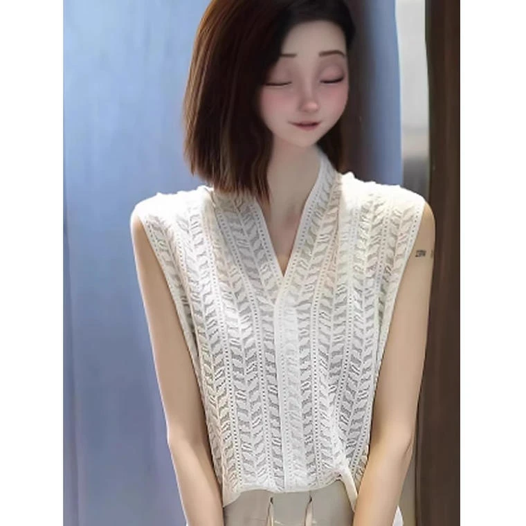 洋气纯色设计感上衣百搭针织衫套头减龄休闲舒适打底衫无袖背心女