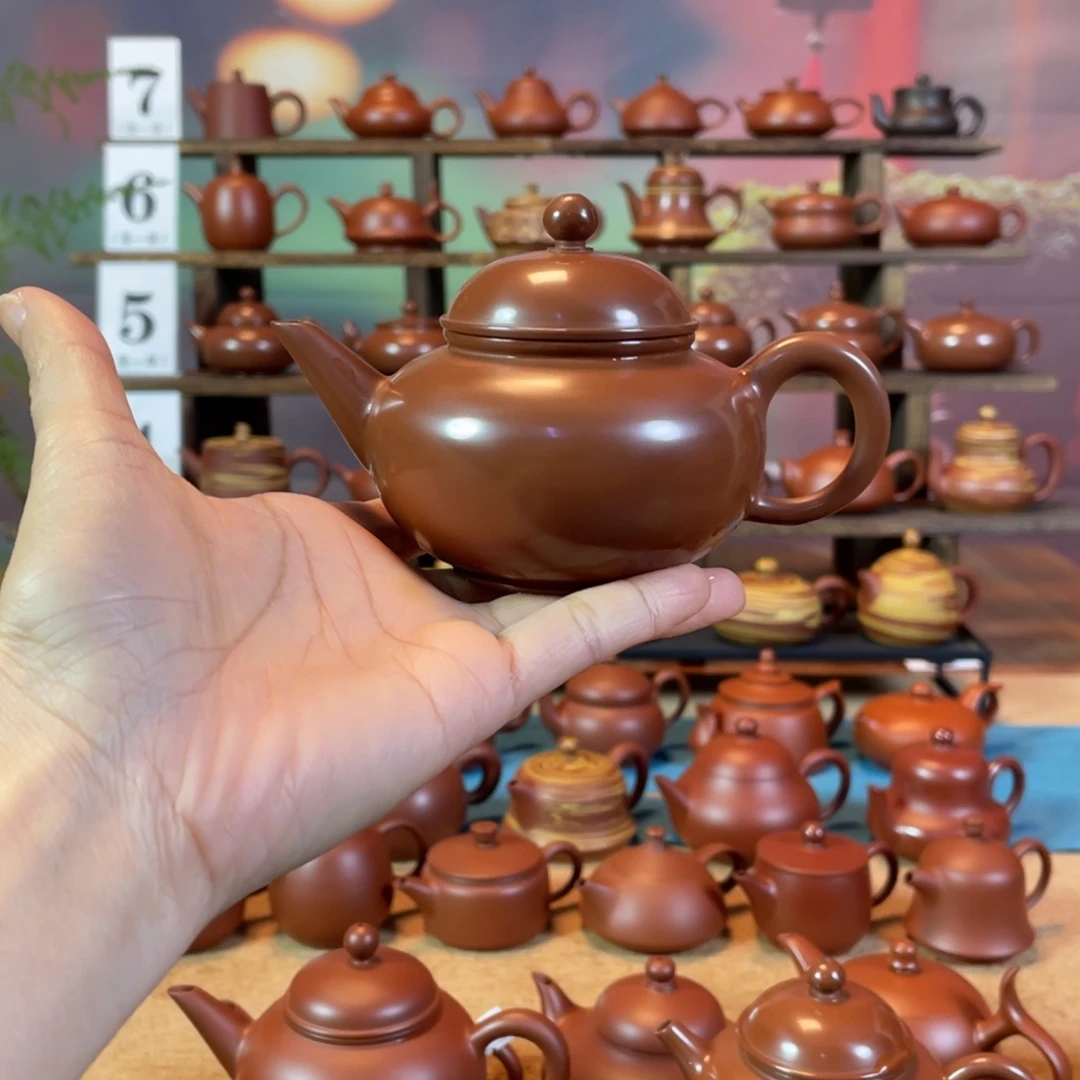 茶壶紫砂旺**Q潮州手工手拉朱泥水磨水平壶