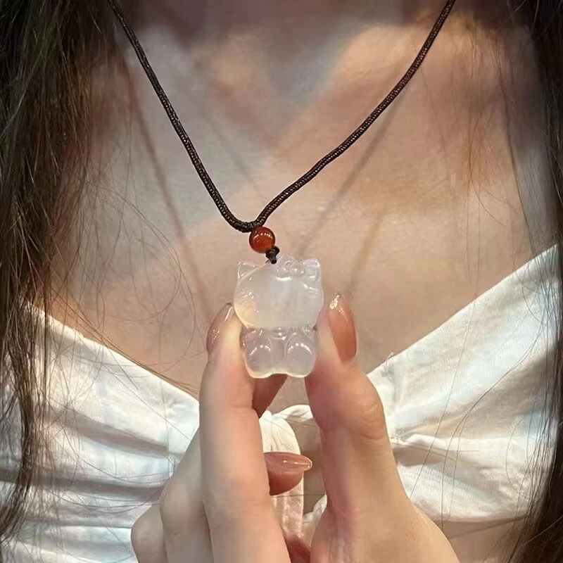 合金树脂吊坠 少女可爱卡通kitty麻绳可调节项链送朋友小众气质百