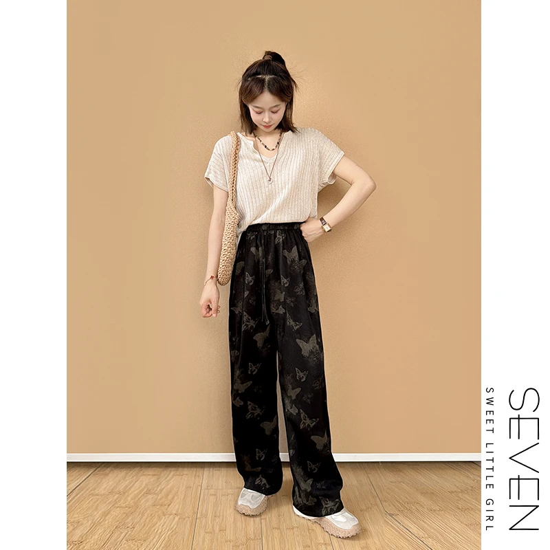 蝴蝶遛弯裤⑧七七146小个子黑色垂坠感显瘦凉凉阔腿裤女夏季小美说