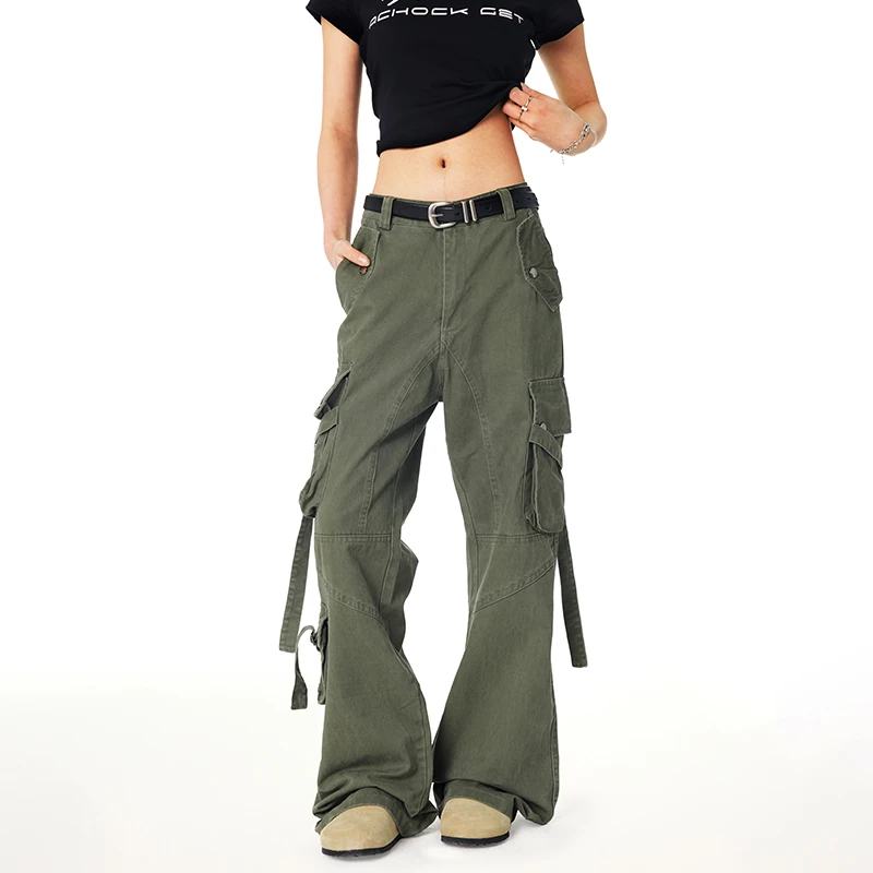 【Achock官方店】潮牌大口袋飘带工装长裤美式高街微喇休闲裤男