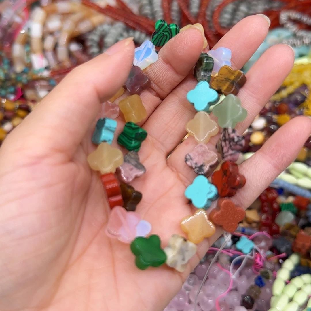 玛瑙/玉髓合金珠宝半成品多宝四叶草12mm一条