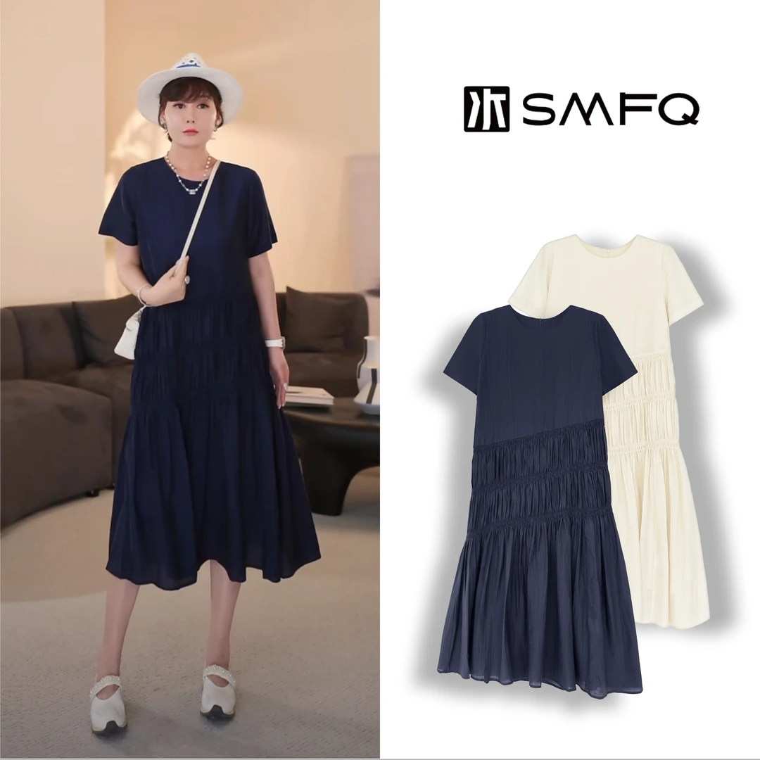 水木夫妻”蓝风铃”天丝莱赛尔 斯马克压褶 夏季法式轻奢显瘦连衣裙