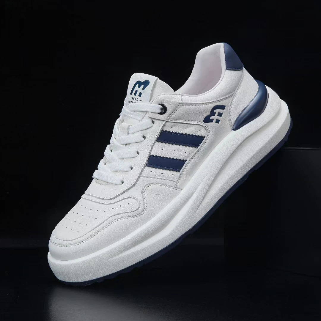 秋季新款真皮休闲男鞋潮鞋时尚百搭厚底板鞋小白鞋男士薄款软底